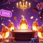 Join the excitement at E2bet with dazzling glowworms lighting up a vibrant casino scene.