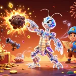Alo789 captures a vibrant scene of gaming excitement with a galactic samurai mantis shrimp, bursting with gems, enhancing online casino allure.