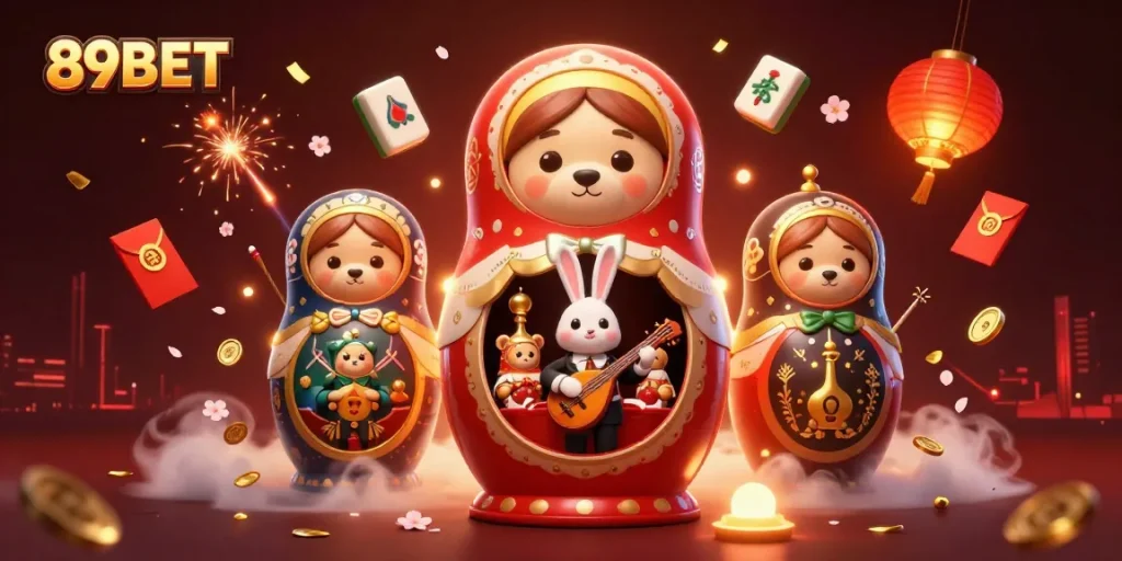 Experience the vibrant energy of 89BET with animated casino characters and elements in a festive scene.