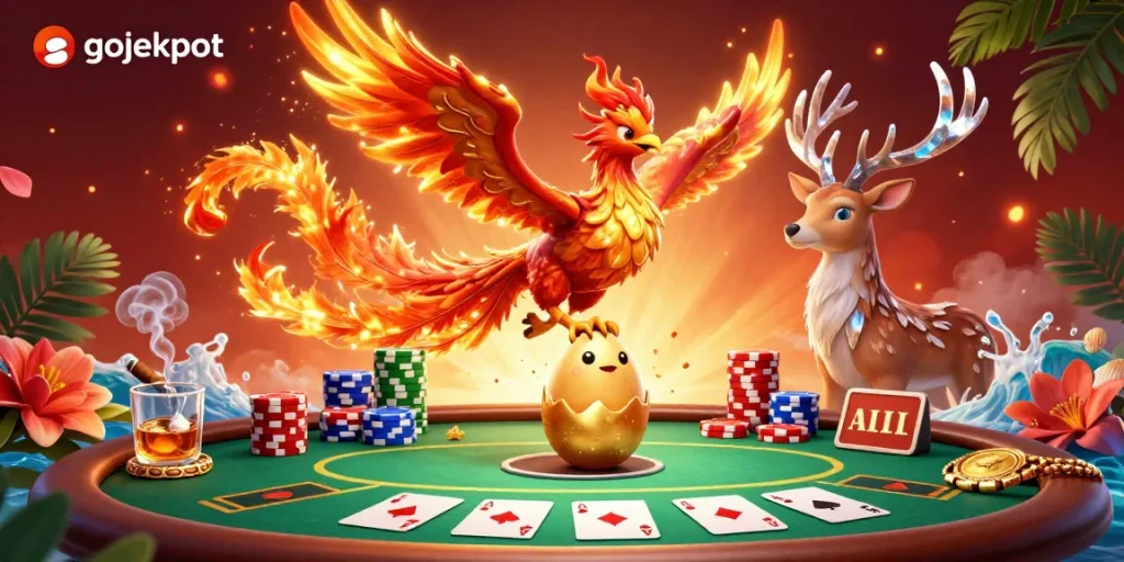 Experience gojekpot excitement with this vibrant casino-themed illustration full of energy.