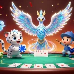 Engage with Go88's vibrant gaming scene featuring a playful snow leopard cub and a mystical ice phoenix.