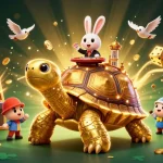 Engage in thrilling fun with 566bet’s vibrant casino scene featuring a joyful rabbit dealer, golden tortoise casino, and jackpotted elements.