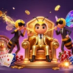 Engage with Guitgini as you navigate an exciting 3D casino scene filled with vibrant game elements.