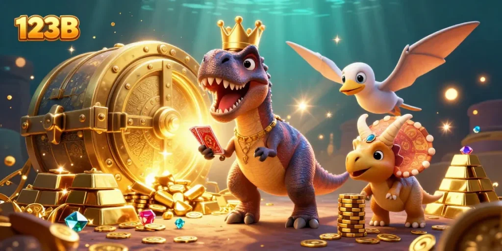 Experience the excitement of 123B's gaming universe with animated treasures and playful dinosaurs in action.