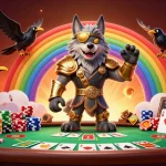 Experience excitement at ee88 with a vibrant illustration of a casino scene featuring characters and poker elements.