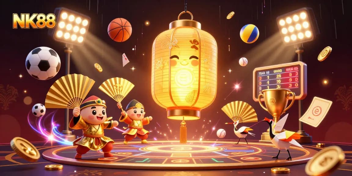 Experience exciting betting action at NK88 with dynamic sports elements and vibrant scenes.
