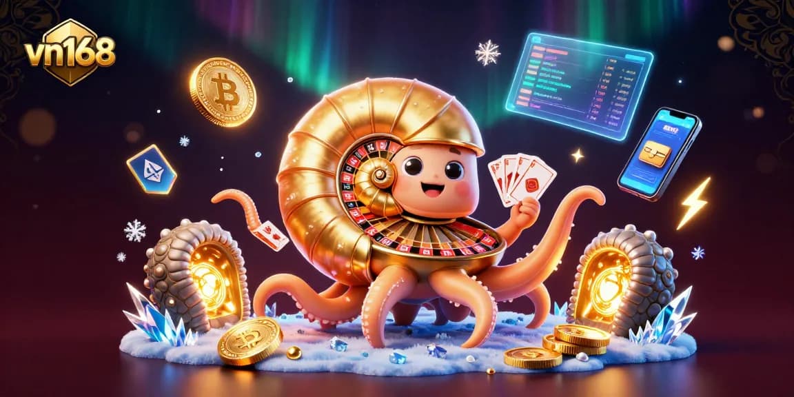 Engage with thrilling games at vn168, featuring a vibrant 3D casino scene with unique characters.