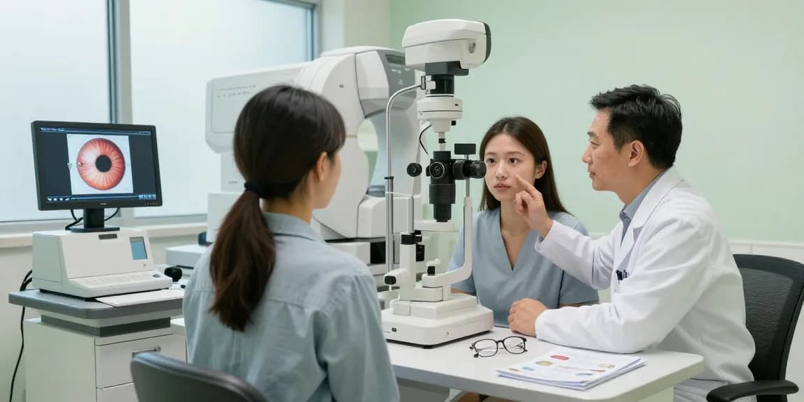 Expert ophthalmologist consults patient on eye care options, emphasizing view read check for better vision.