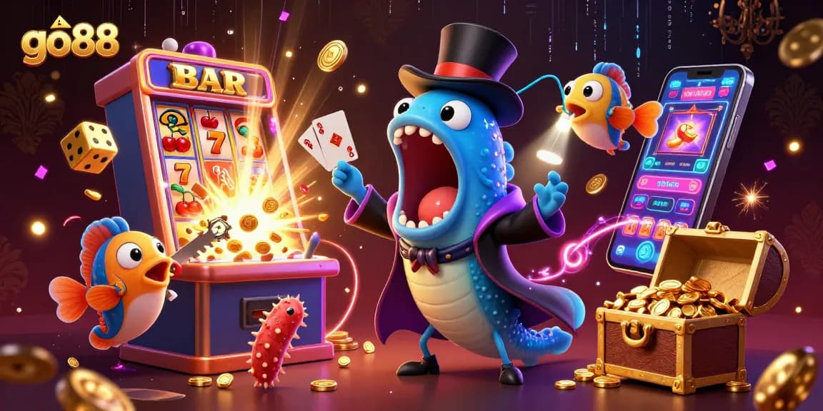 Engage with go88's vibrant casino world through an exciting underwater magic scene.