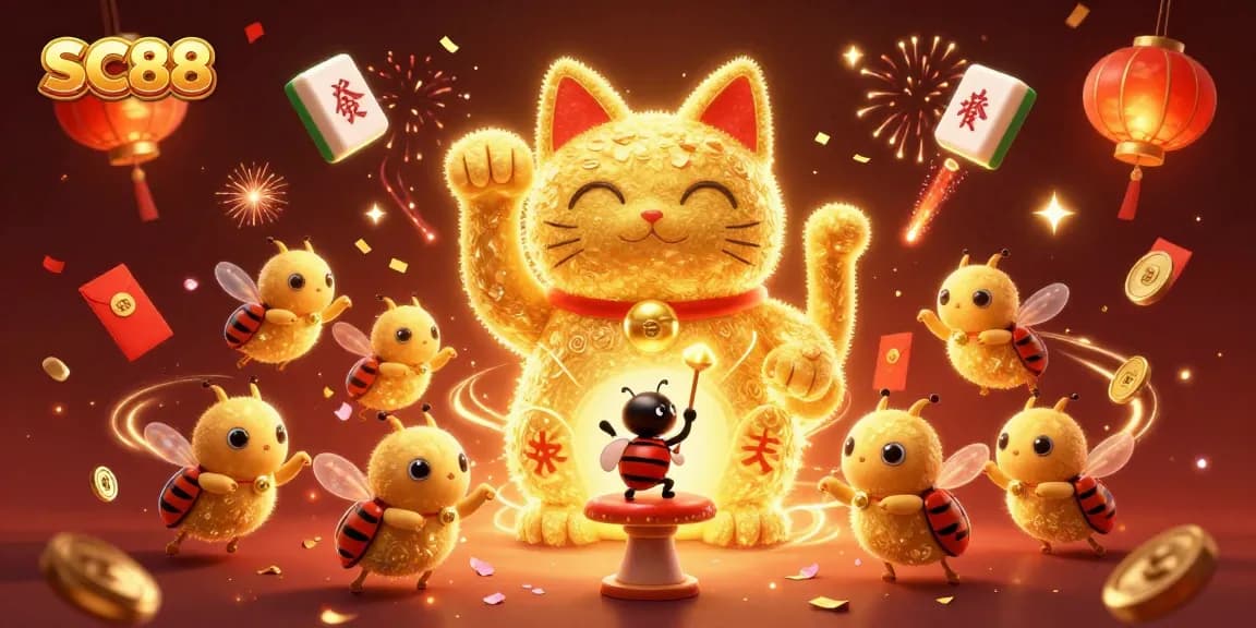 Experience exciting gaming energy with SC88 in a vibrant 3D casino scene featuring lucky symbols.