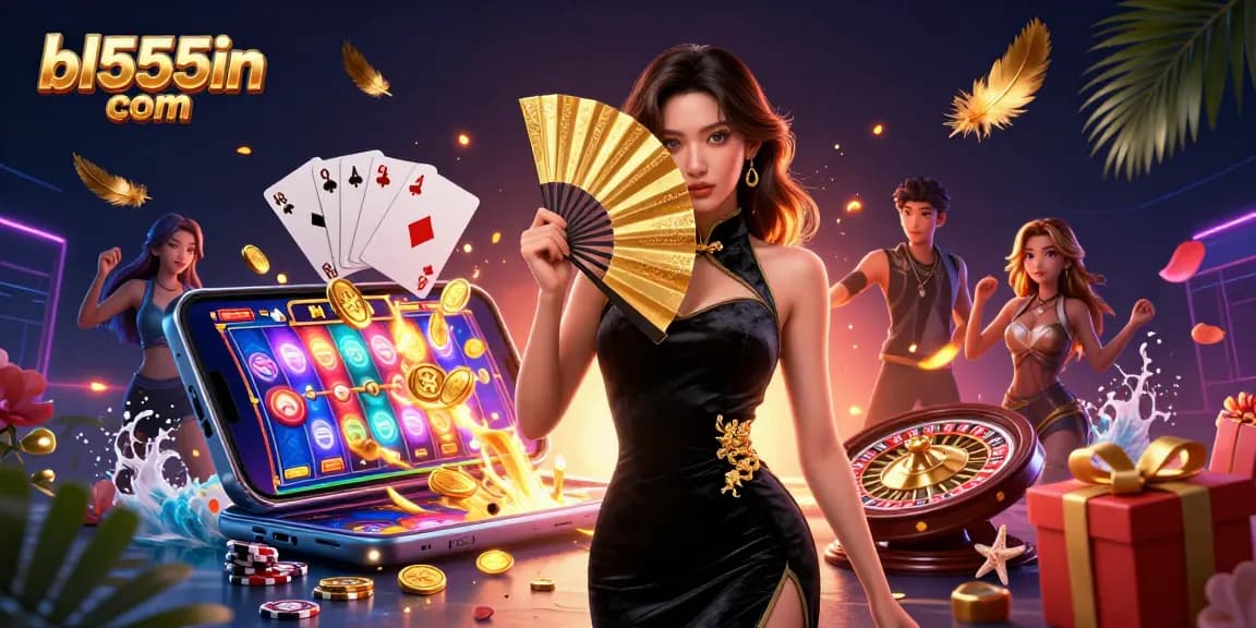 Experience thrilling gameplay at bl555in com with a stunning Asian woman in a vibrant casino setting.