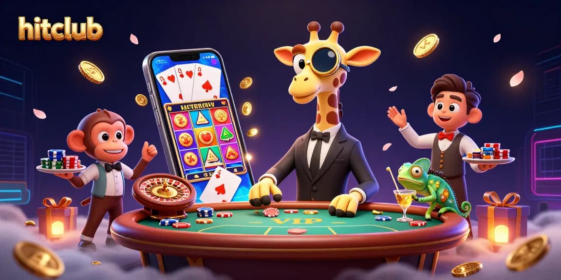 Experience thrilling moments with hitclub at this vibrant casino scene featuring playful characters.