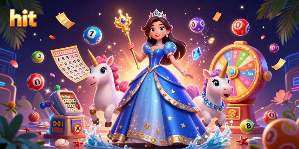 Spin to win at Hit with vibrant slots and lottery excitement in a dazzling 3D scene.