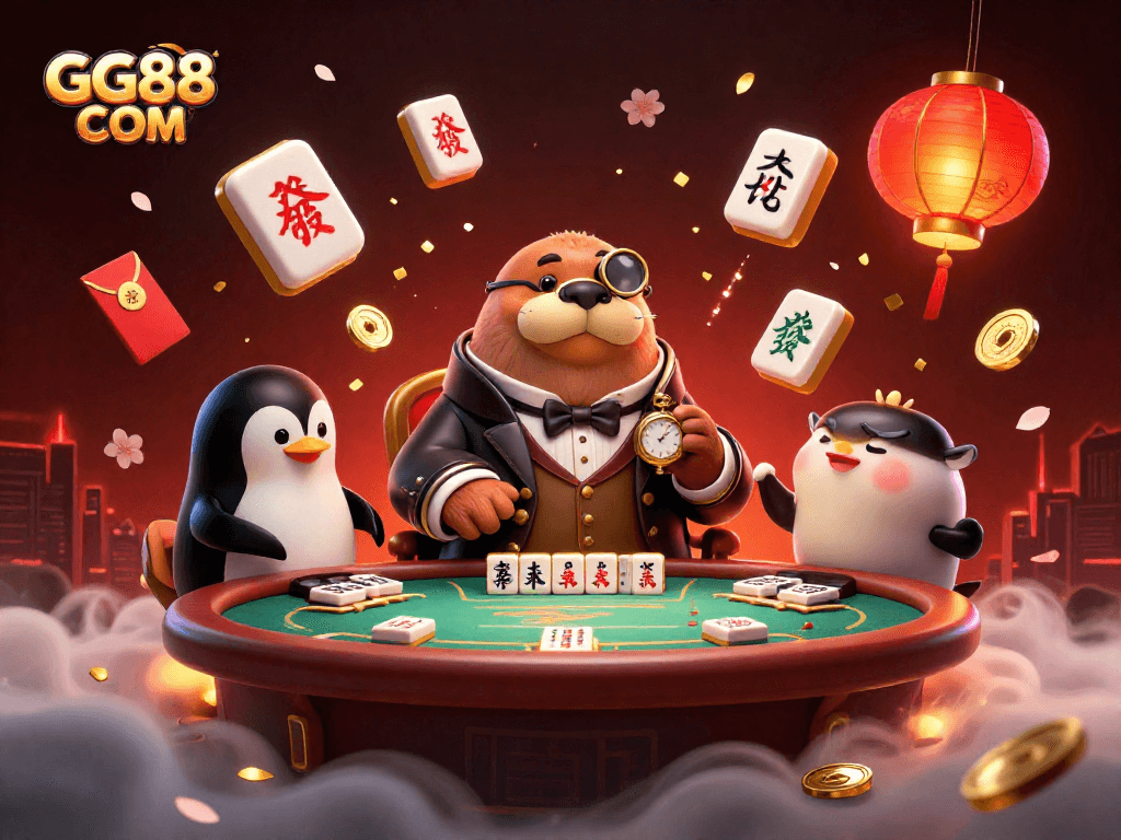 Engage in thrilling gameplay with GG88 COM as a walrus plays poker against a penguin dealer.