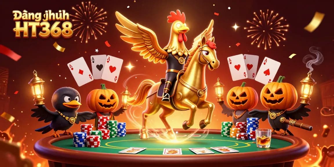 Experience the thrilling excitement of Đăng nhập HT368 with a vibrant 3D casino scene full of action.