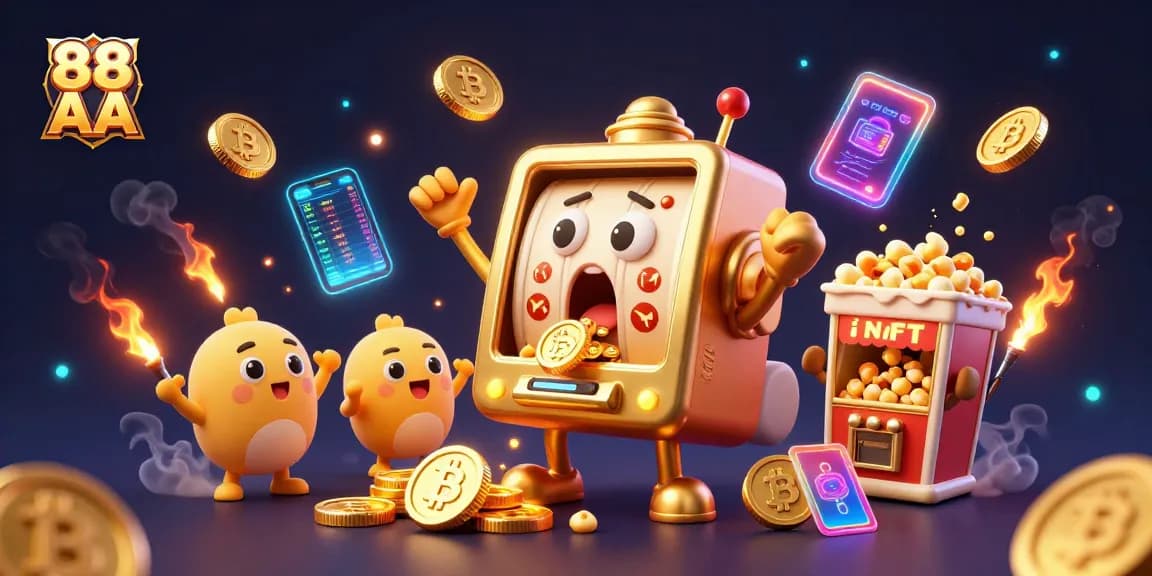 Experience the thrill of 88 AA with a lively golden slot machine hitting a jackpot and coins pouring out!
