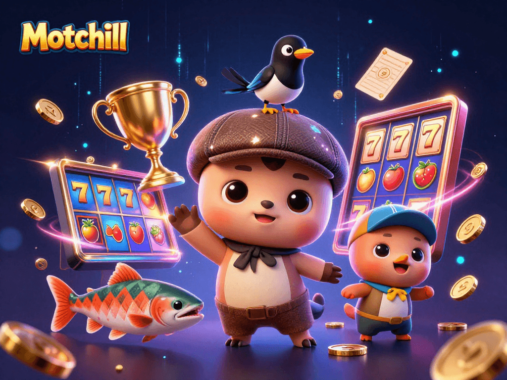 Engage with exciting slots at Motchill, featuring an adorable Loch Ness monster mascot and captivating casino elements