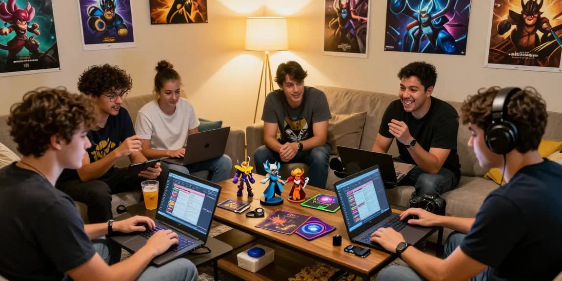 HearthStats Net News discussion among gamers analyzing gameplay data and strategies in a cozy setting.
