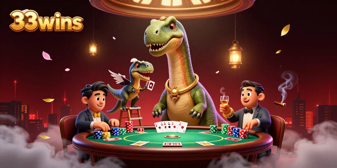 Experience thrilling poker action with 33wins as a brontosaurus joins a clever raptor at a high-stakes table.