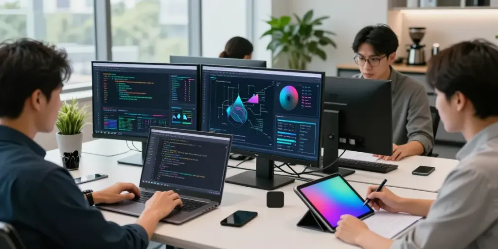 Collaboration on Enterprise AI models in a modern office.
