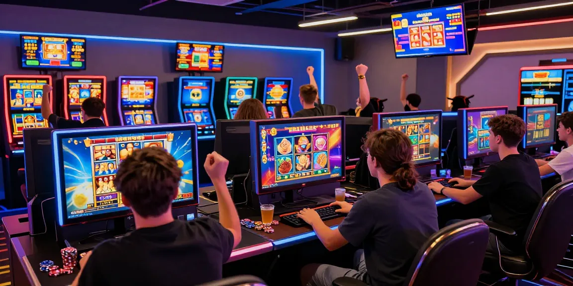 Exciting slot online gaming scene showcasing diverse players in a modern digital casino environment.