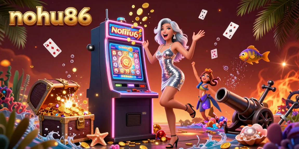 Experience the thrill of nohu86 with a jackpot-winning Asian woman celebrates at a vibrant casino scene.
