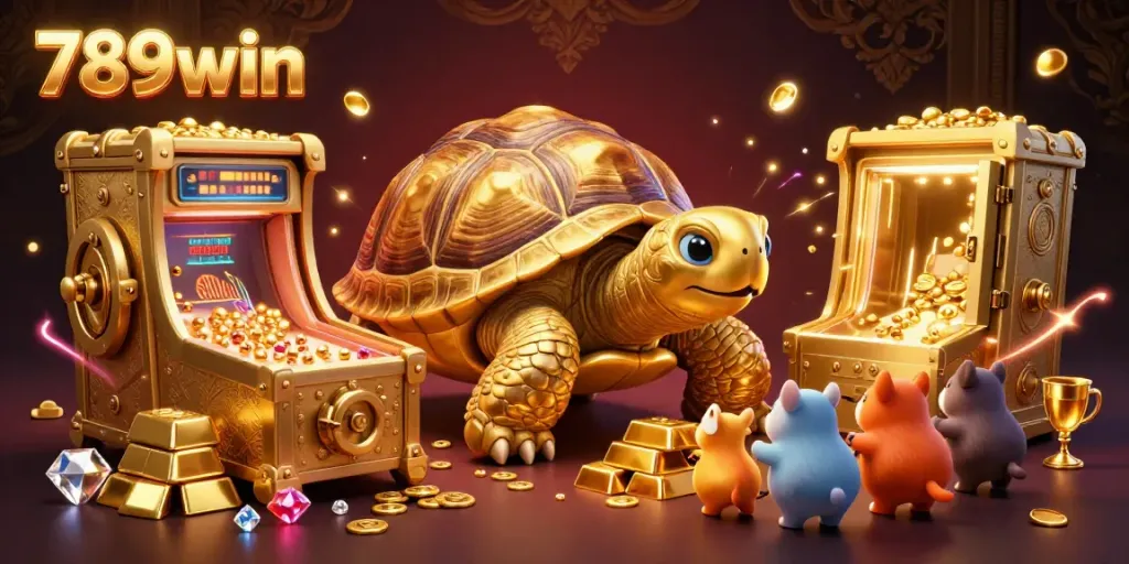 Experience thrilling gameplay with 789win's interactive casino scene featuring a colossal pinball machine and treasures.