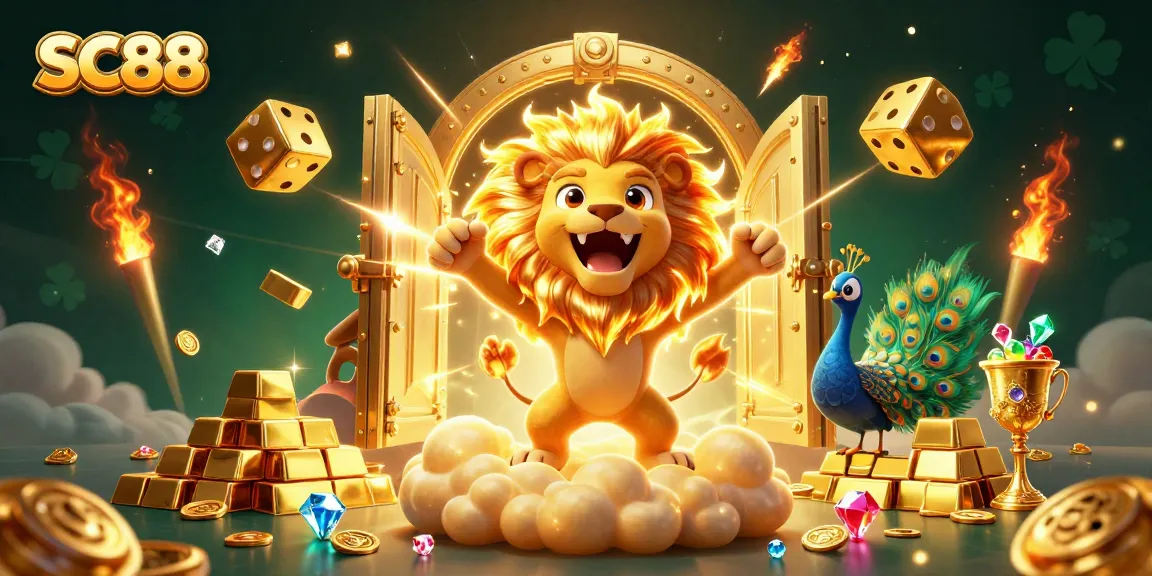 Experience high-stakes excitement with SC88 in this vibrant casino-themed scene filled with gold and gems.