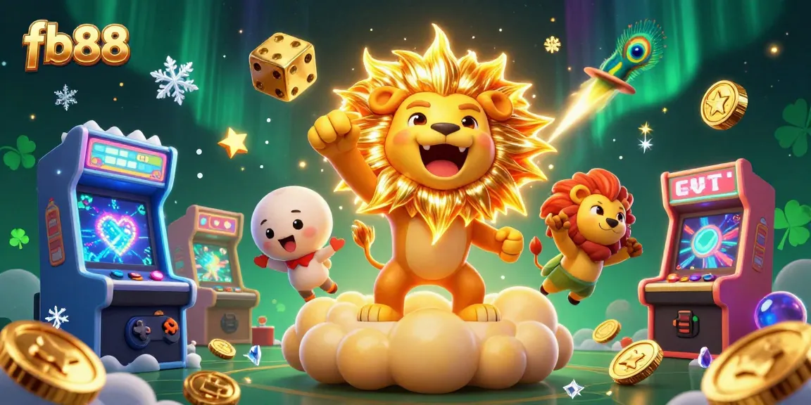 fb88 offers a thrilling gaming experience with dynamic visuals, featuring a cartoon lion and vibrant gaming elements.