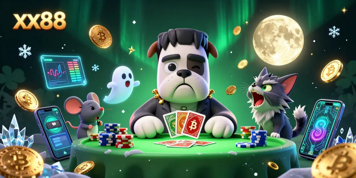 Experience thrilling gaming at xx88 with cartoon characters in a vibrant casino scene.