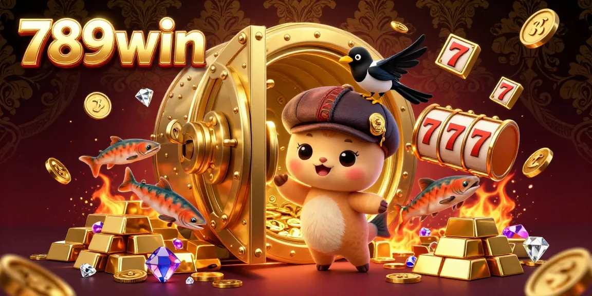 Spin and win big at 789win with a vibrant casino scene showcasing playful characters and dazzling treasures.