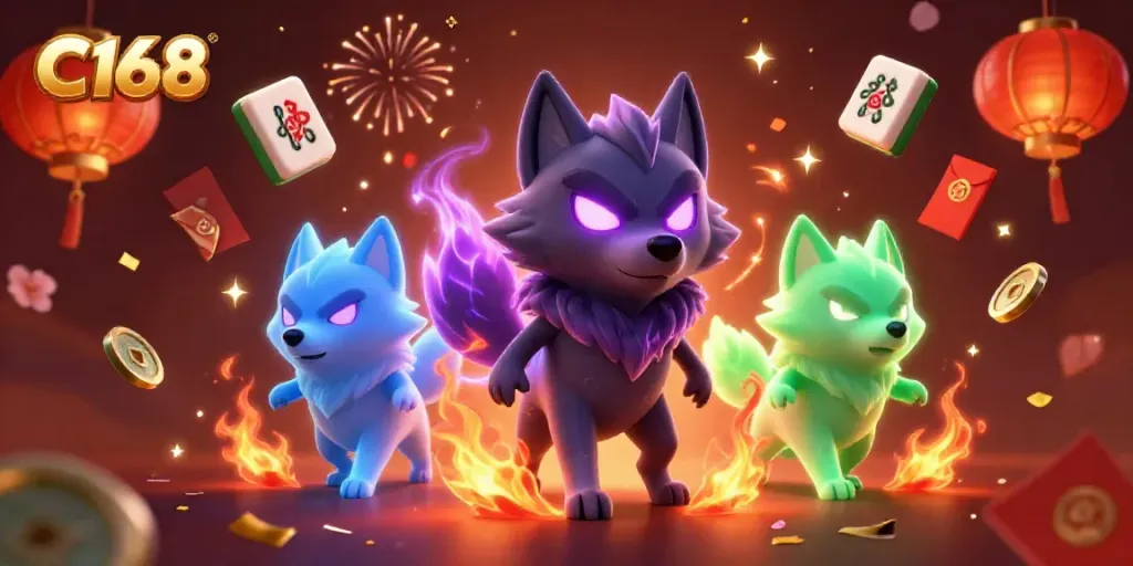 Experience thrilling gameplay with C168, as spectral wolves and vibrant casino elements create a magical atmosphere.
