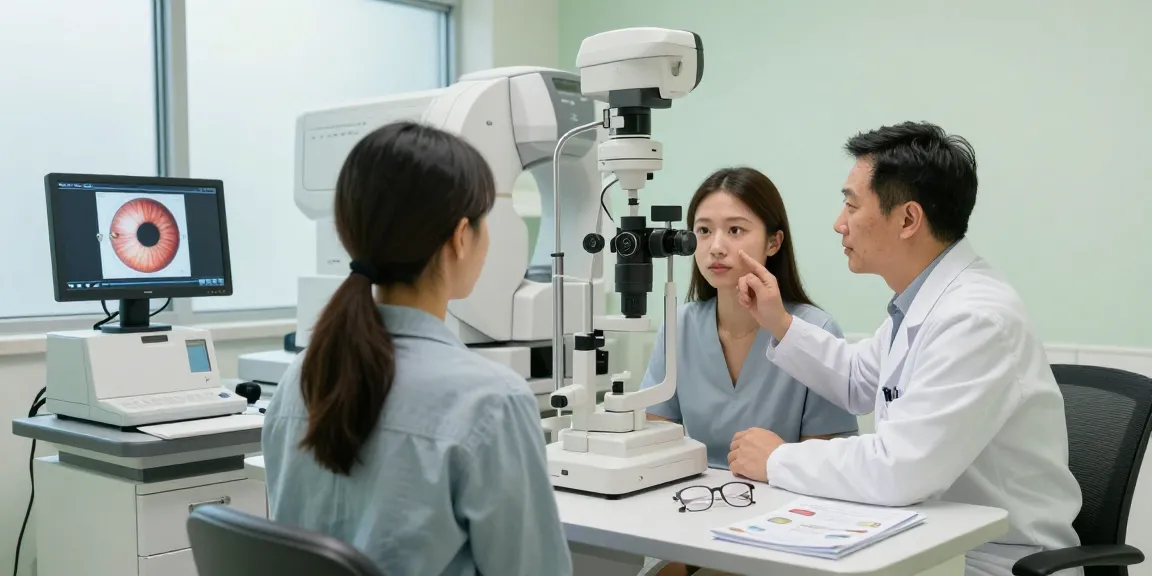Expert ophthalmologist consults patient on eye care options, emphasizing view read check for better vision.