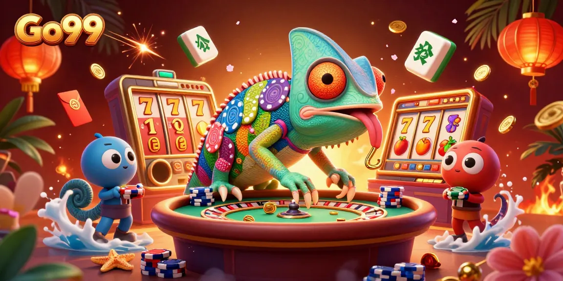 Experience thrilling casino action with Go99's vibrant illustration of the chameleon casino owner