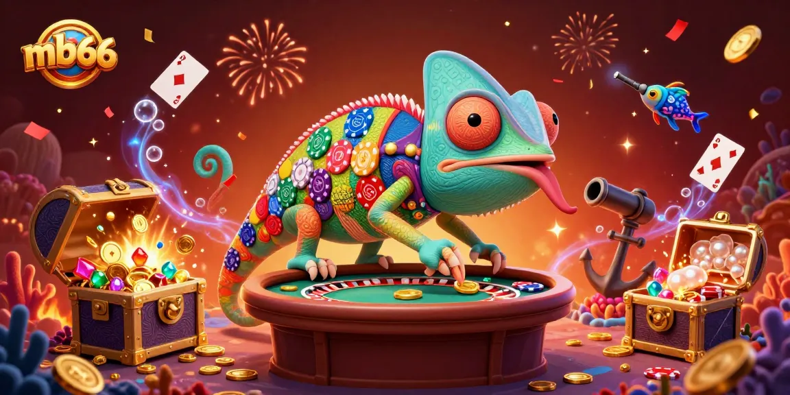 Engage with the thrilling mb66 casino scene as a chameleon owner captures golden coins with an energetic atmosphere.