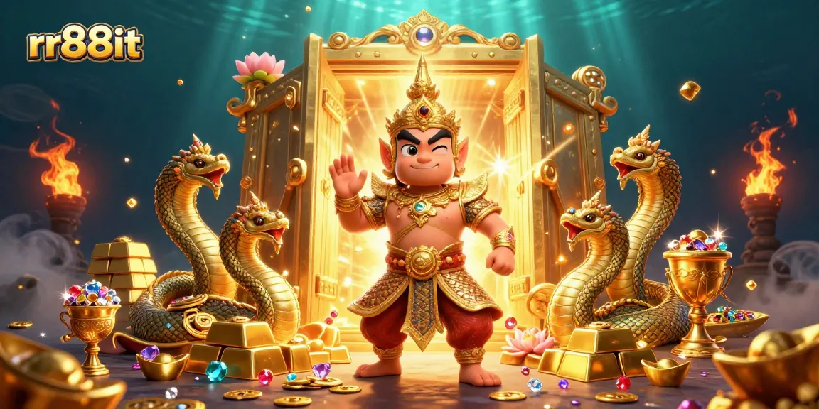Spin and win with rr88it at a lively casino featuring golden treasures and vibrant characters