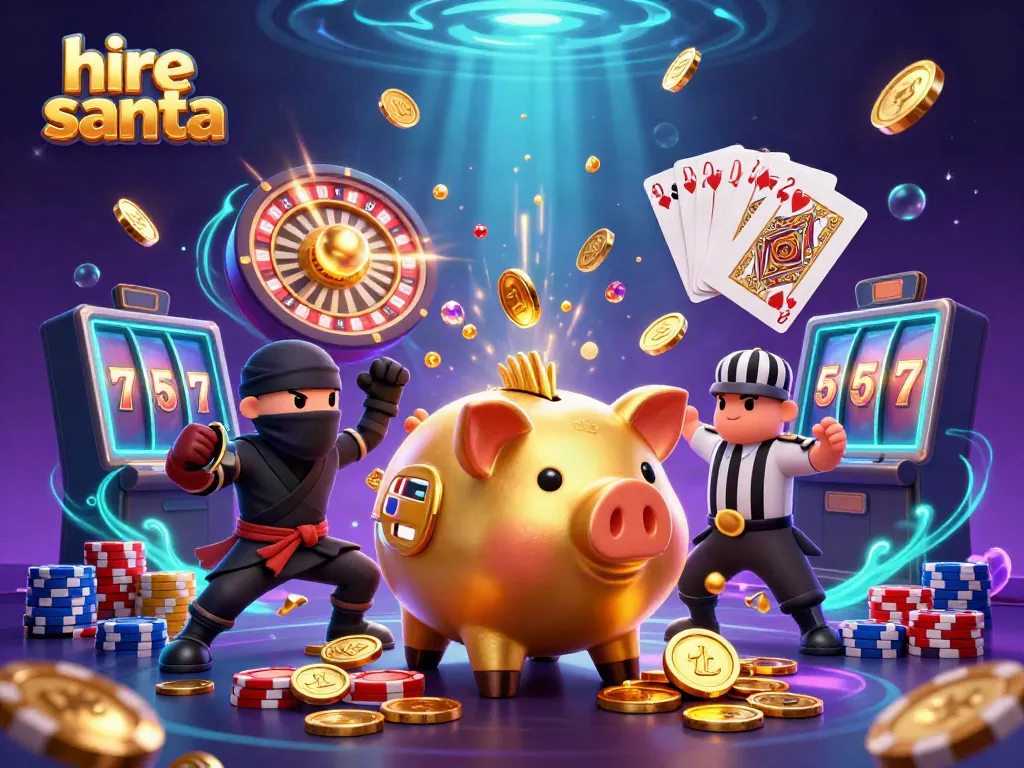 Engage in the festive fun to hire Santa with exciting 3D casino illustrations of Christmas characters.