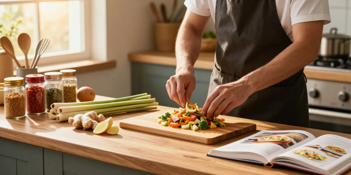 Dynamic cooking scene showcasing fresh ingredients for เว็บสล็อต recipes in a cozy kitchen.