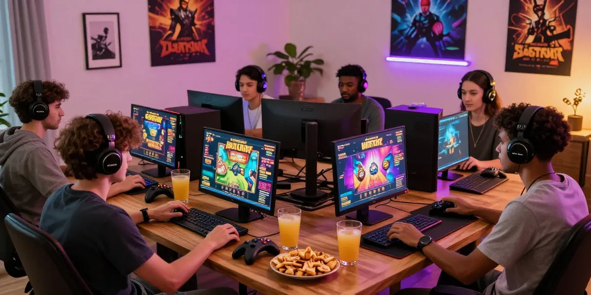 Players enjoying slot gacor games in vibrant home settings with inviting lighting and gaming accessories
