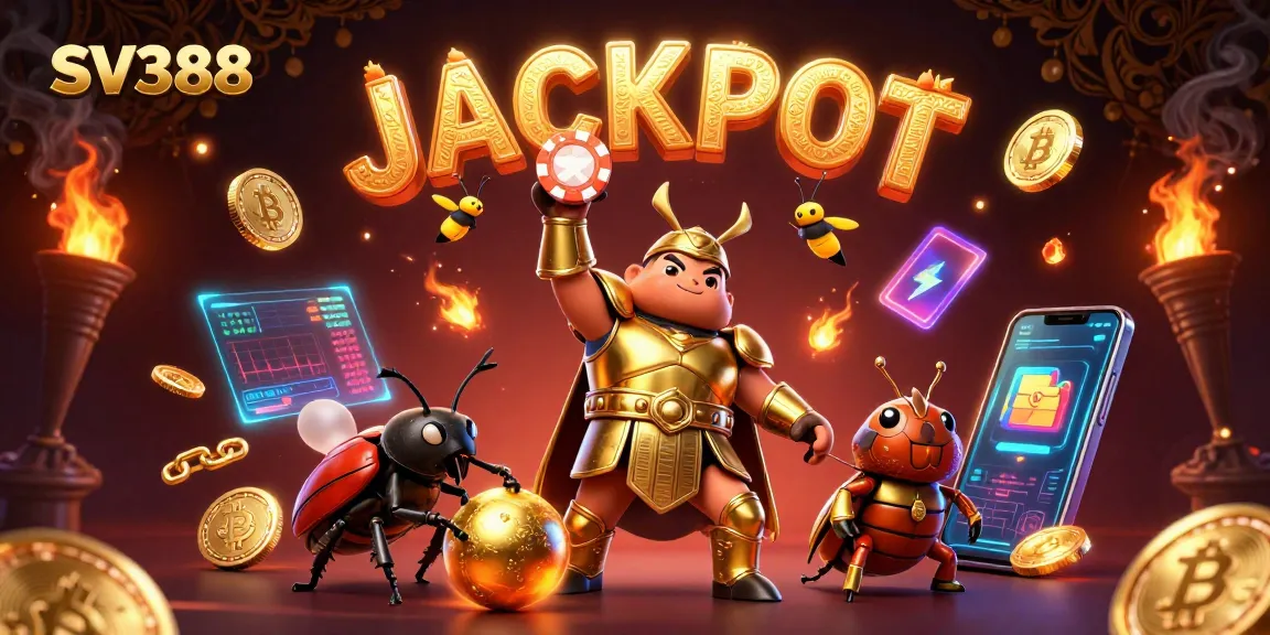 Experience the thrill of SV388 with an exciting illustration of a beetle champion lifting a poker chip!