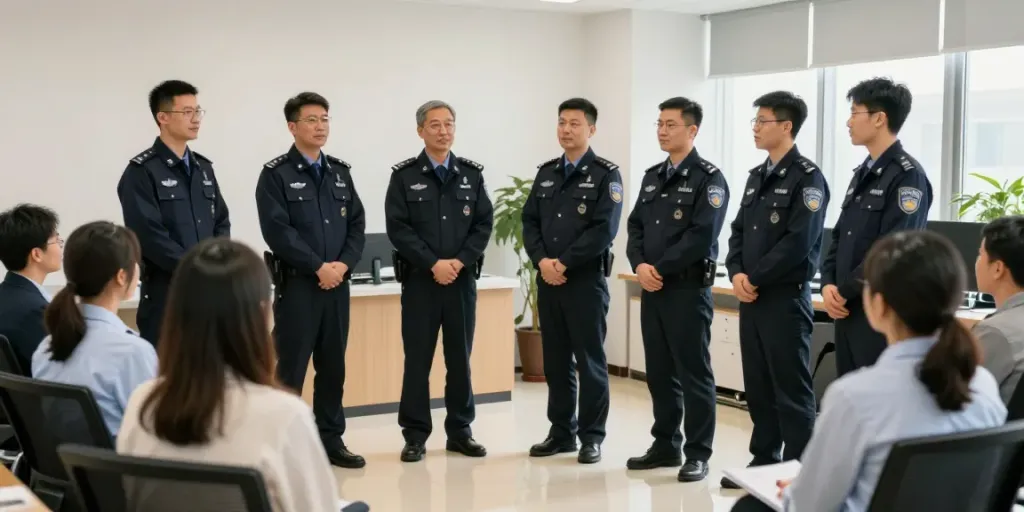 Security team briefing in a corporate office, showcasing trusted local services and professionalism.