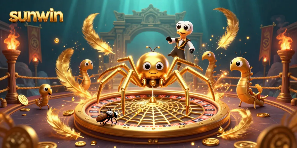 Experience thrilling bets at Sunwin with a golden spider spinning a roulette web, featuring exciting game elements.