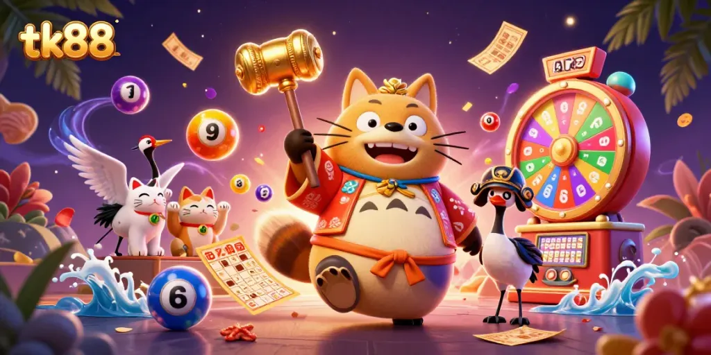 Engage in thrilling gameplay with the cheerful tanuki and lucky symbols at tk88 casino.