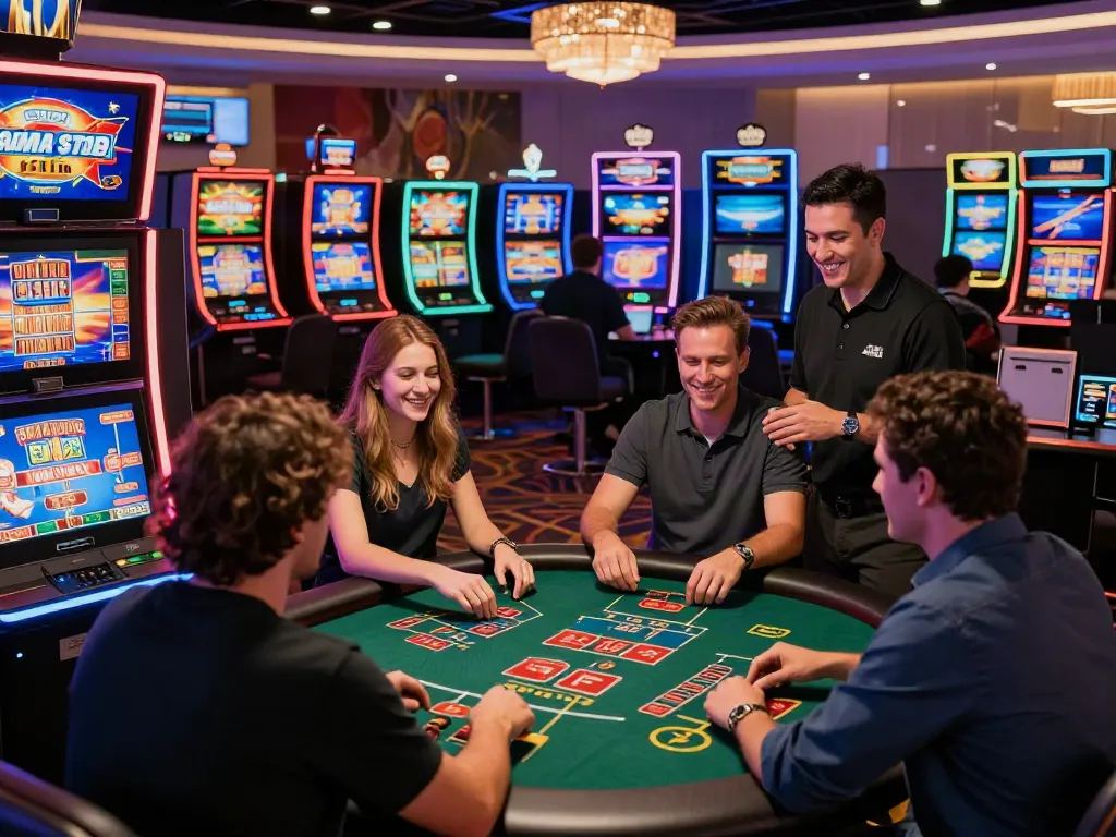 Players at casinos not on gamstop UK enjoying a lively gambling experience.