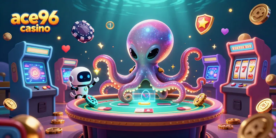 Experience thrilling gaming with ace96 casino featuring a vibrant alien octopus at a holographic poker table.