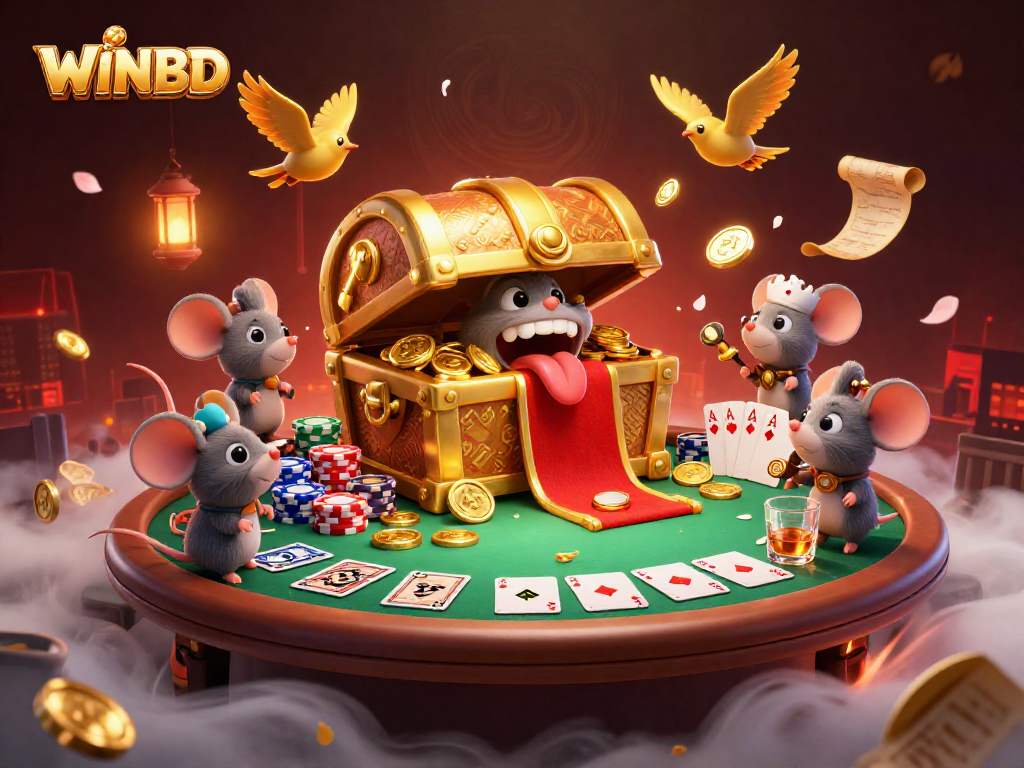 WINBD invites players to explore a vibrant 3D casino scene filled with treasures and gaming excitement.