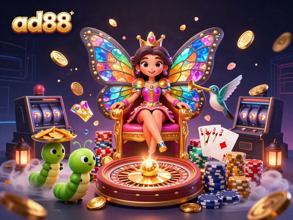 Enhance your gaming experience at ad88 with vibrant casino-themed illustration showcasing animated characters and exciting game elements.