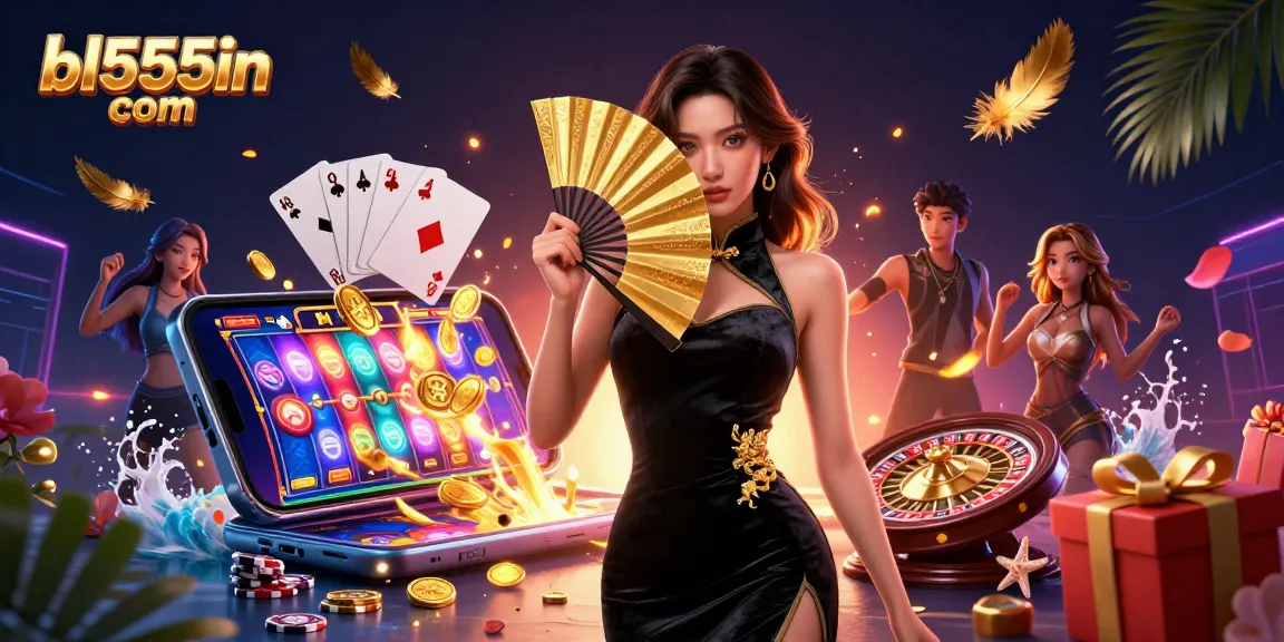 Experience thrilling gameplay at bl555in com with a stunning Asian woman in a vibrant casino setting.