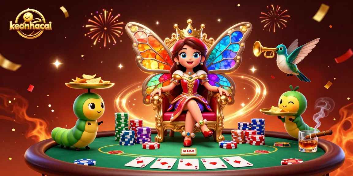 Engage with keonhacai's vibrant butterfly queen and poker elements in this enchanting casino scene.