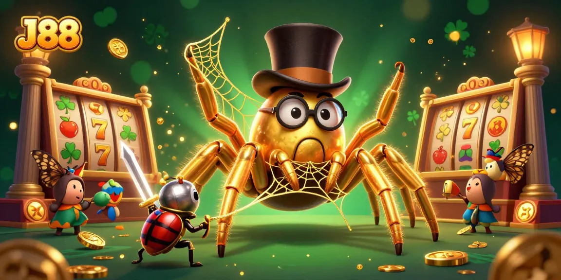 Engage with J88 in this vibrant 3D casino scene featuring a golden tarantula and beetle knight.